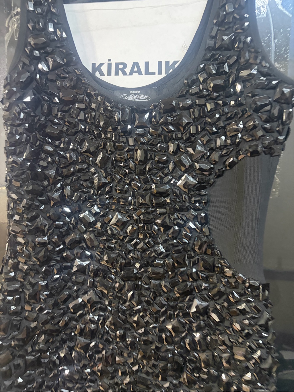 Beaded Black Tank Top With Heavy Crystal Embellishment